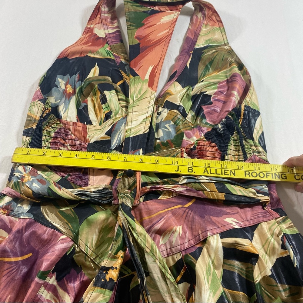 Neiman Marcus Tropical Floral Maxi Dress Halter MIDI Pockets Button Down A line - Picture 7 of 15